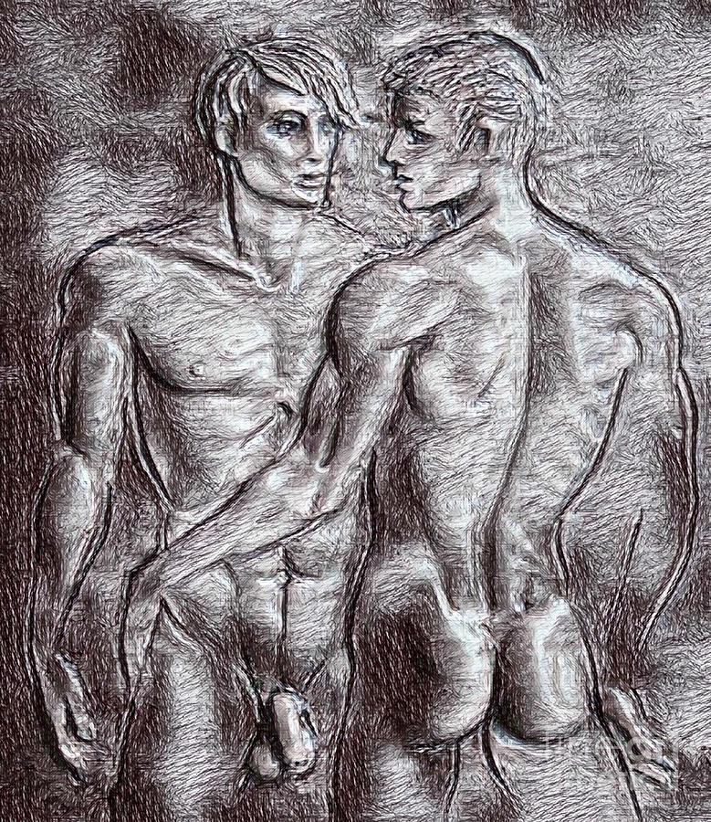 Black And White Drawing - Homoerotic Drawing Two by Pd