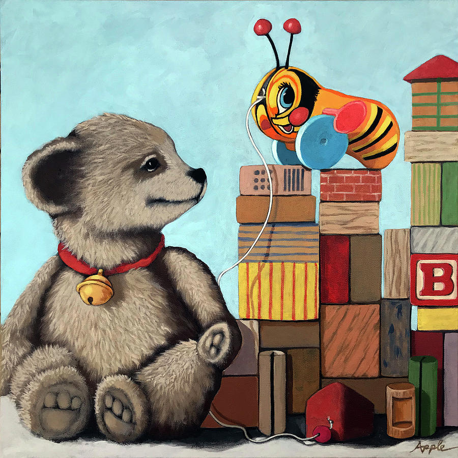 Honey Bear - vintage toys Painting by Linda Apple