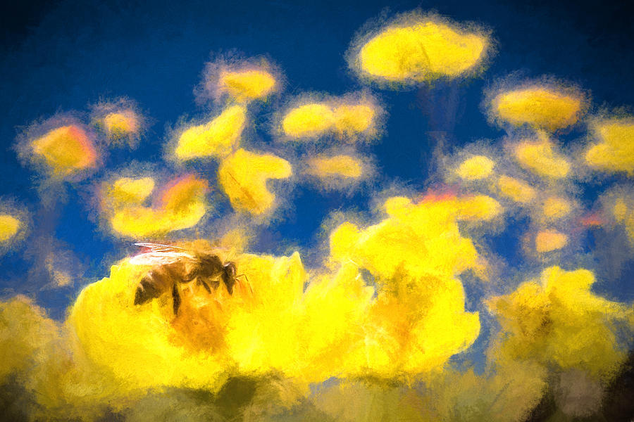 Honey Bee Mountain Daisy Impressionism Study 1 Digital Art by Scott Campbell