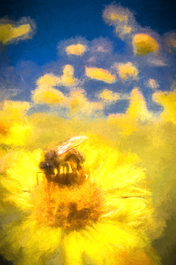 Honey Bee Mountain Daisy Impressionism Study 2 Digital Art by Scott Campbell