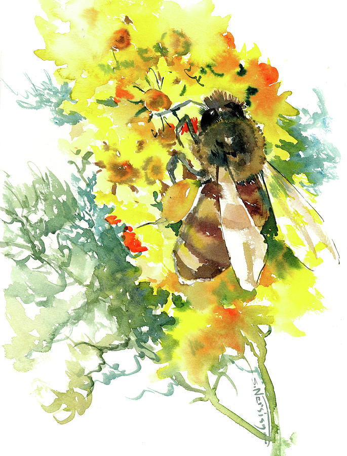 Honey Bee on Flower Painting by Suren Nersisyan