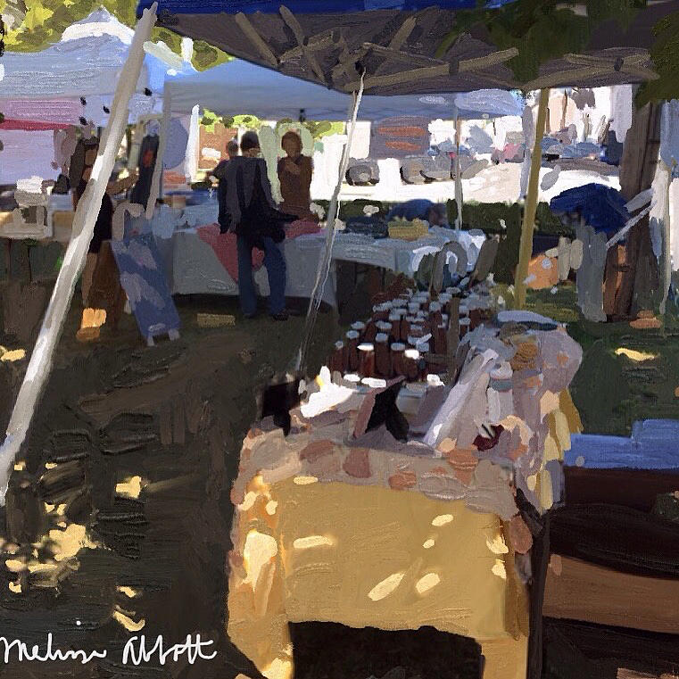 Honey Tent at Farmers Market Painting by Melissa Abbott