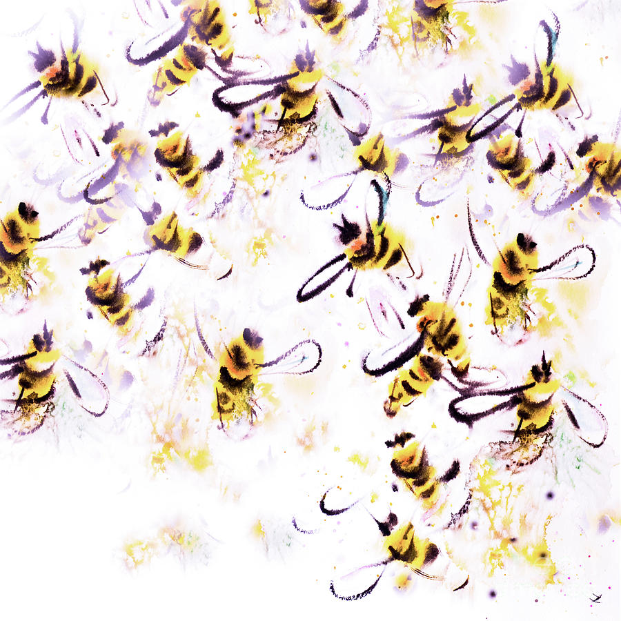 Honeybees Mixed Media by Zaira Dzhaubaeva