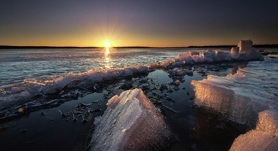 Honeycomb ice sunset Photograph by Ron Wiltse