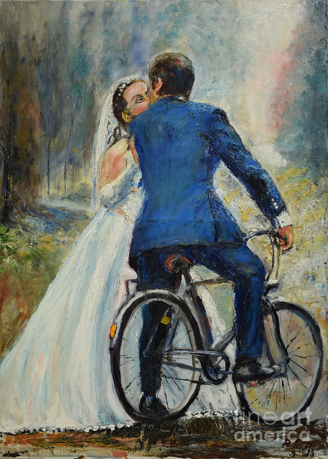 Honeymoon Biker Painting by Raija Merila