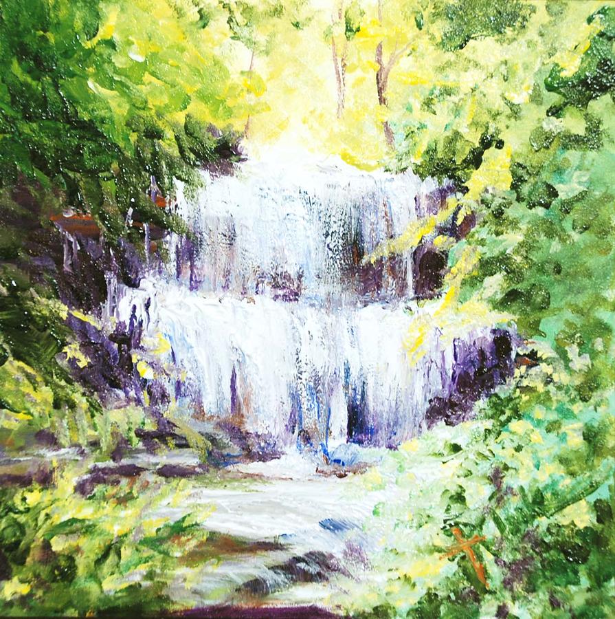 Waterfall Painting - Honeysuckle At West Milton Falls by Donna Pierce-Clark