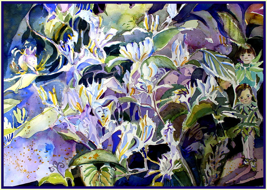 Honeysuckle Fairies Painting by Mindy Newman