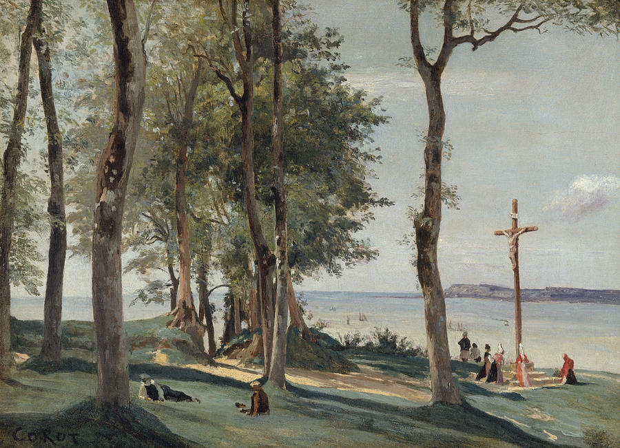 Honfleur - Calvary Painting by Jean-Baptiste-Camille Corot