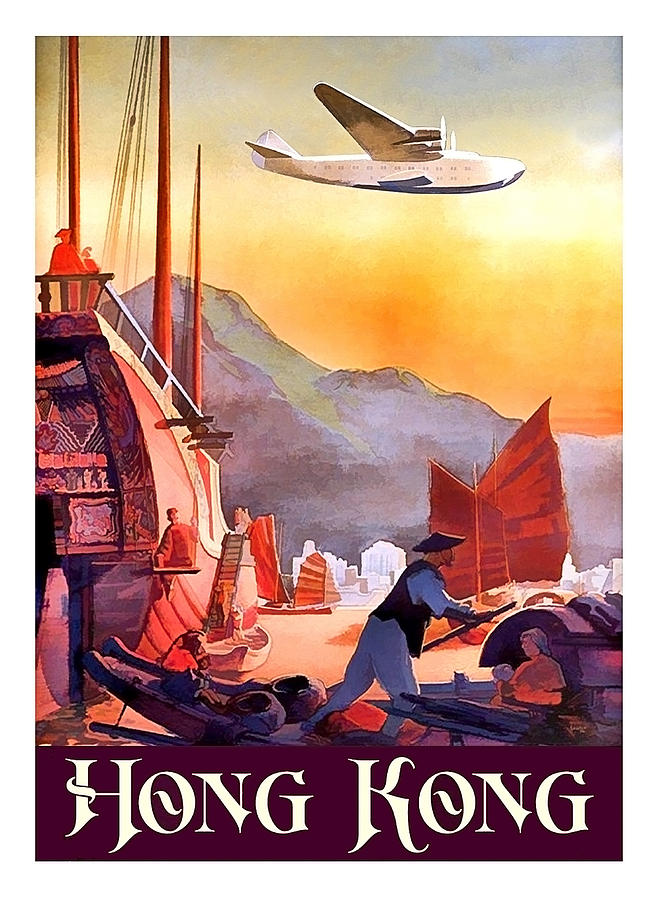 Hong Kong, airline travel poster Painting by Long Shot