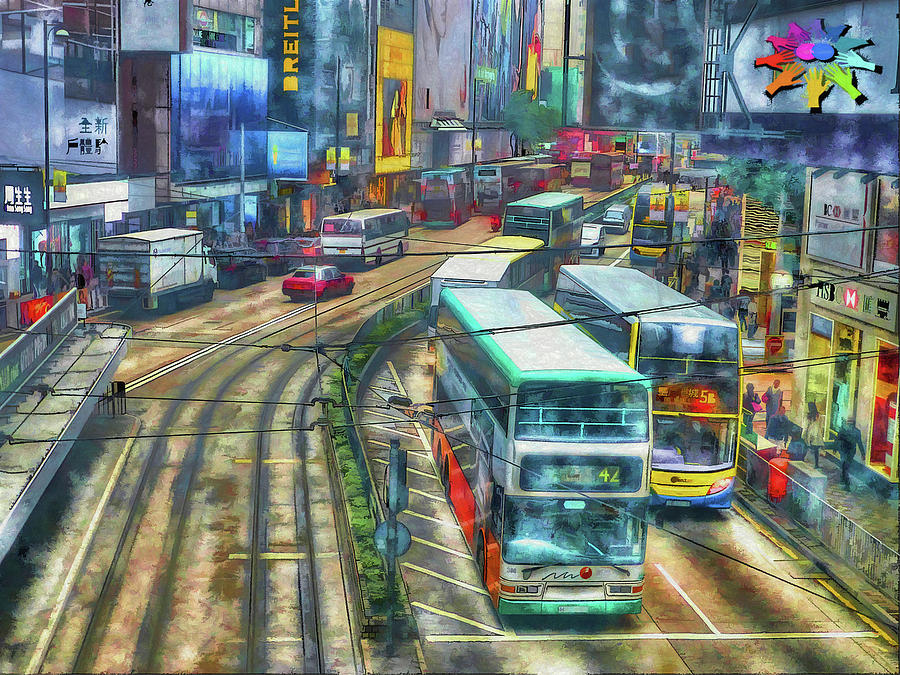 Hong Kong Bus Lines Digital Art by Ronald Bolokofsky