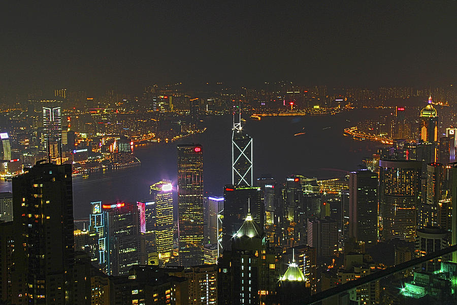Hong Kong, China -  Harbor Night Shot 2 Photograph by Richard Krebs