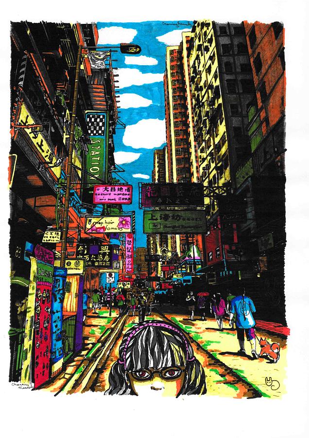 Hong Kong Drawing - Hong Kong colours by Channing Kennedy