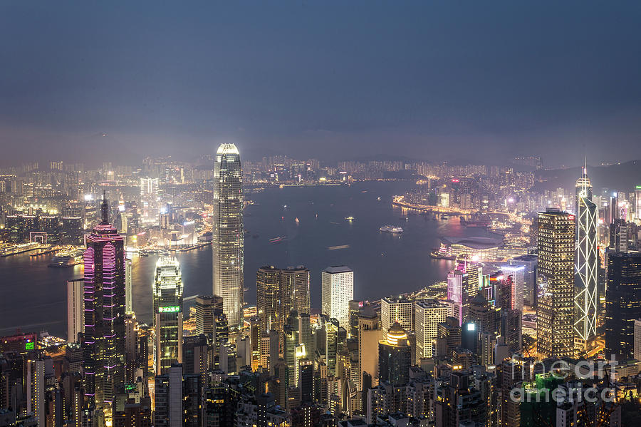 Hong Kong famous urban skyline at night Photograph by Didier Marti