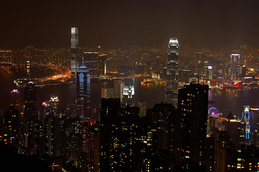 Hong Kong, China -  Harbor - Night Shot 3 Photograph by Richard Krebs