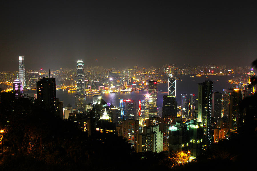 Hong Kong, China -  Harbor Night Shot  Photograph by Richard Krebs