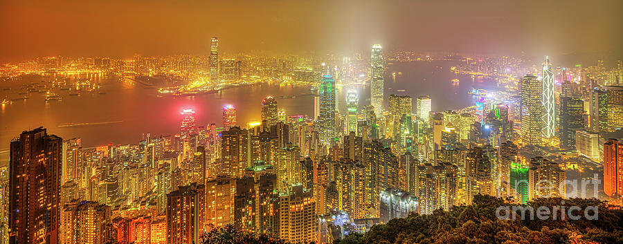 Hong Kong Panorama by night Photograph by Benny Marty