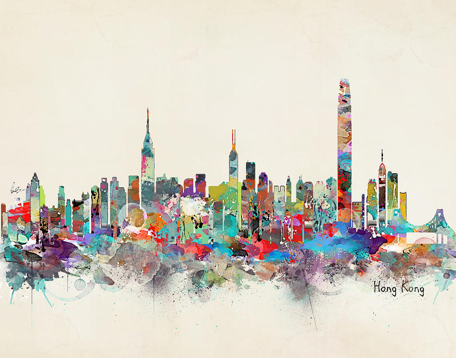 Skyline Painting - Hong Kong Skyline by Bri Buckley