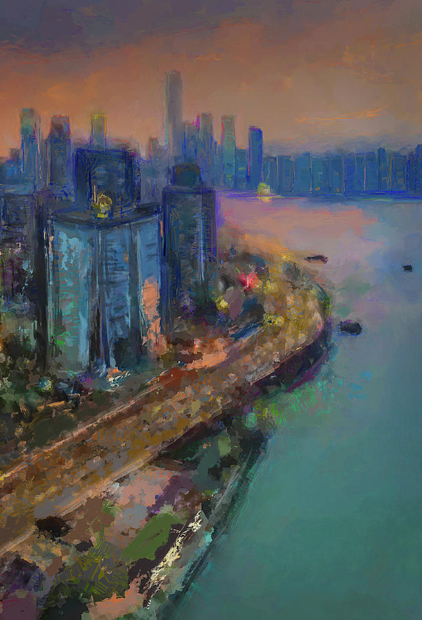 Hong Kong Skyline Painting Digital Art by Eduardo Tavares