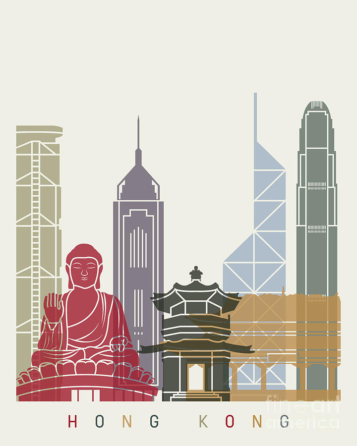 Hong Kong Painting - Hong Kong skyline poster_V2 by Pablo Romero