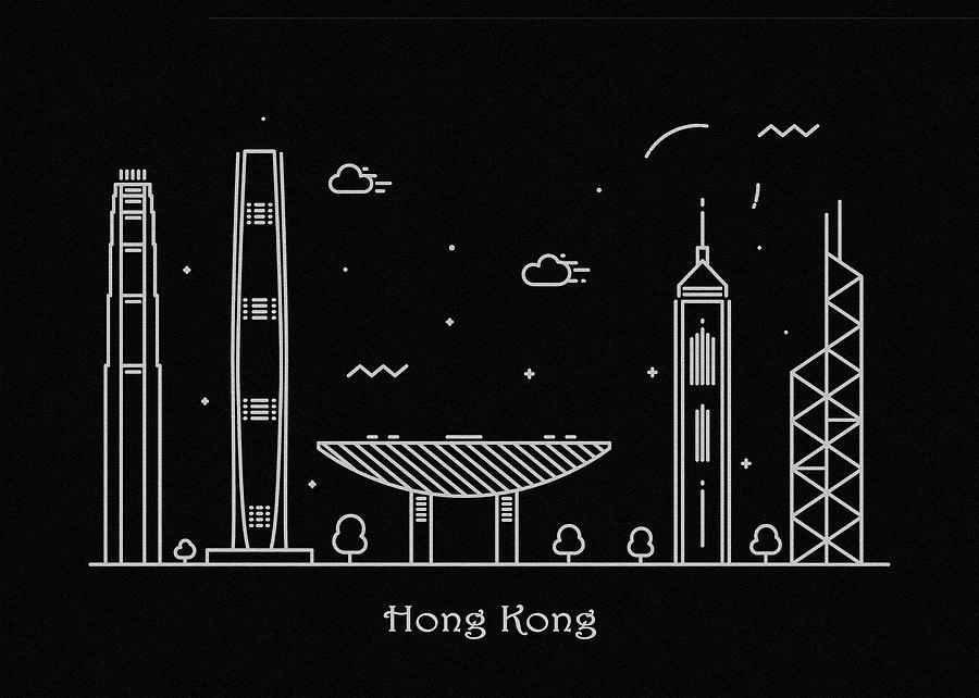 Hong Kong Skyline Travel Poster Drawing by Inspirowl Design