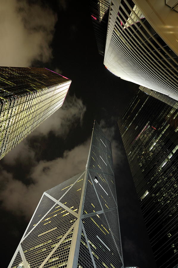 Architecture Photograph - Hong Kong skyscrapers at night by Sami Sarkis