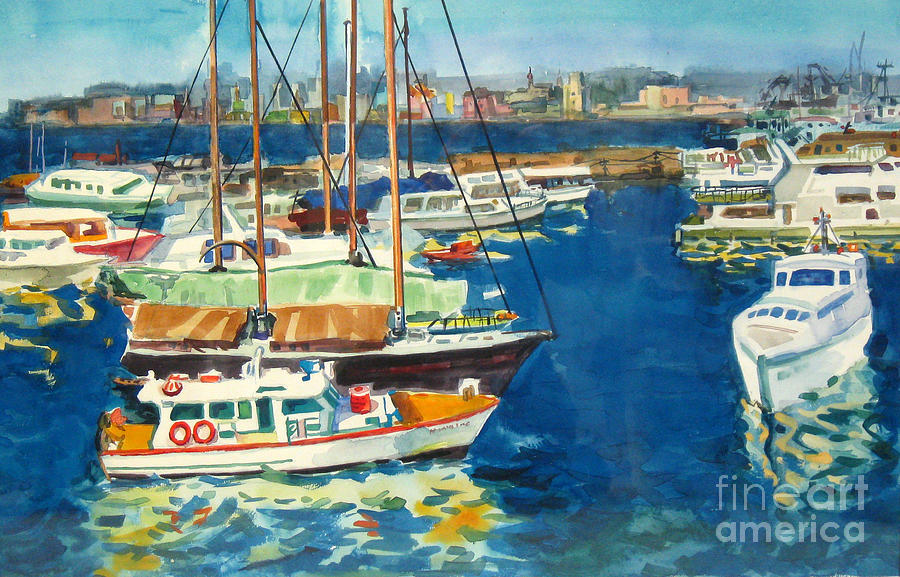 Boat Painting - Hong Kong Victoria Harbor by Guanyu Shi