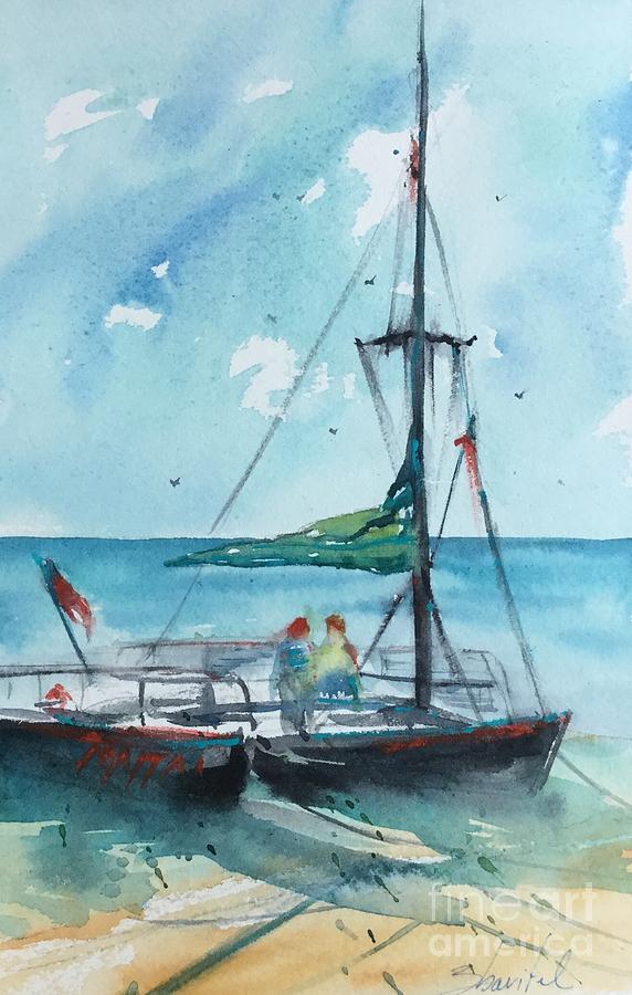 Honolulu Catamaran Painting by Carolyn Zbavitel