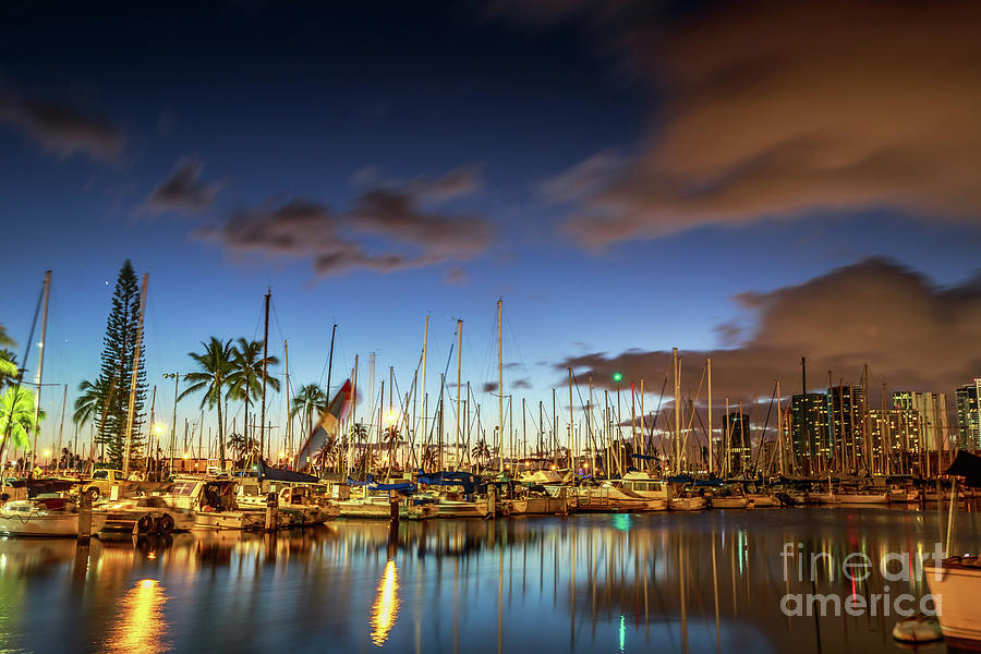 Honolulu Harbor by night Photograph by Benny Marty