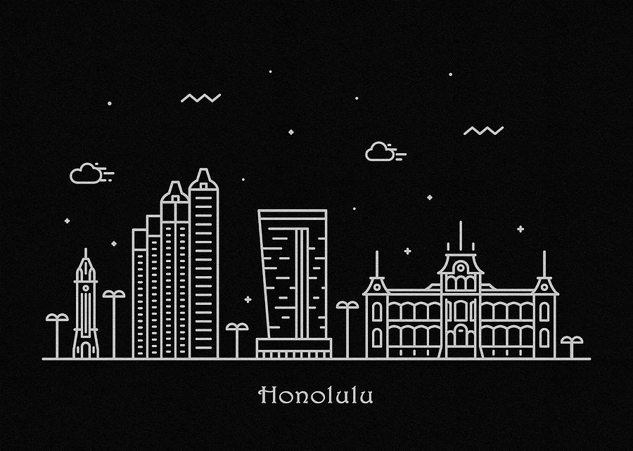 Honolulu Skyline Travel Poster Drawing by Inspirowl Design