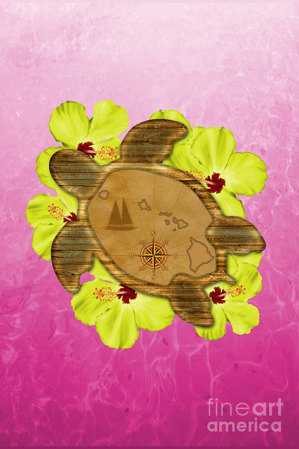 Turtle Digital Art - Honu Hawaiian Map by Chris MacDonald