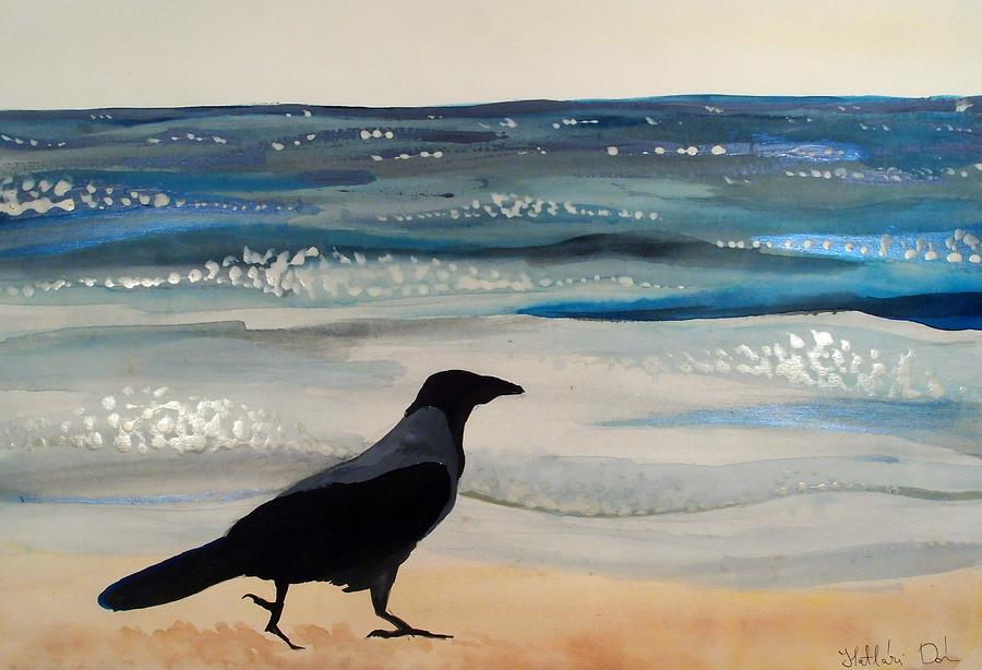 Hooded Crow at the Black Sea by Dora Hathazi Mendes Painting by Dora Hathazi Mendes