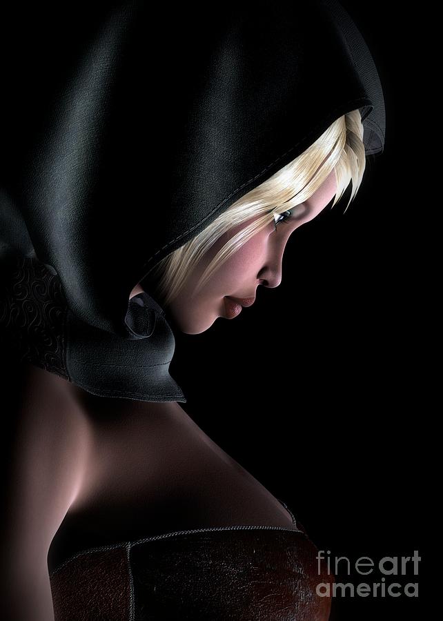 Hooded Girl Profile Portrait Digital Art