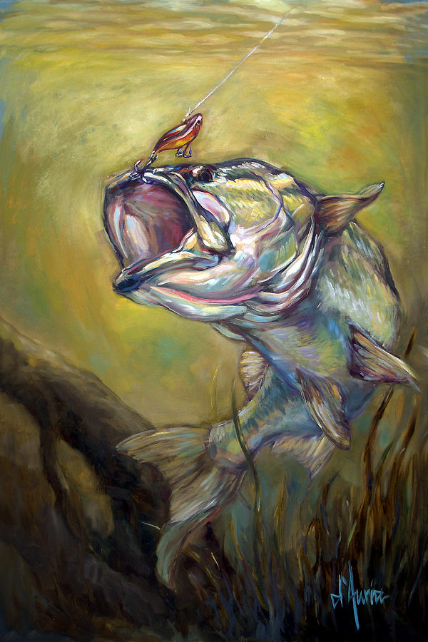 Bass Painting - Hooked by Tom Dauria