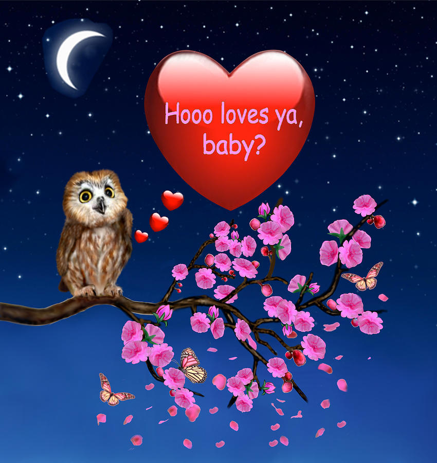 Hearts Digital Art - Hooo Loves Ya, Baby? by Glenn Holbrook
