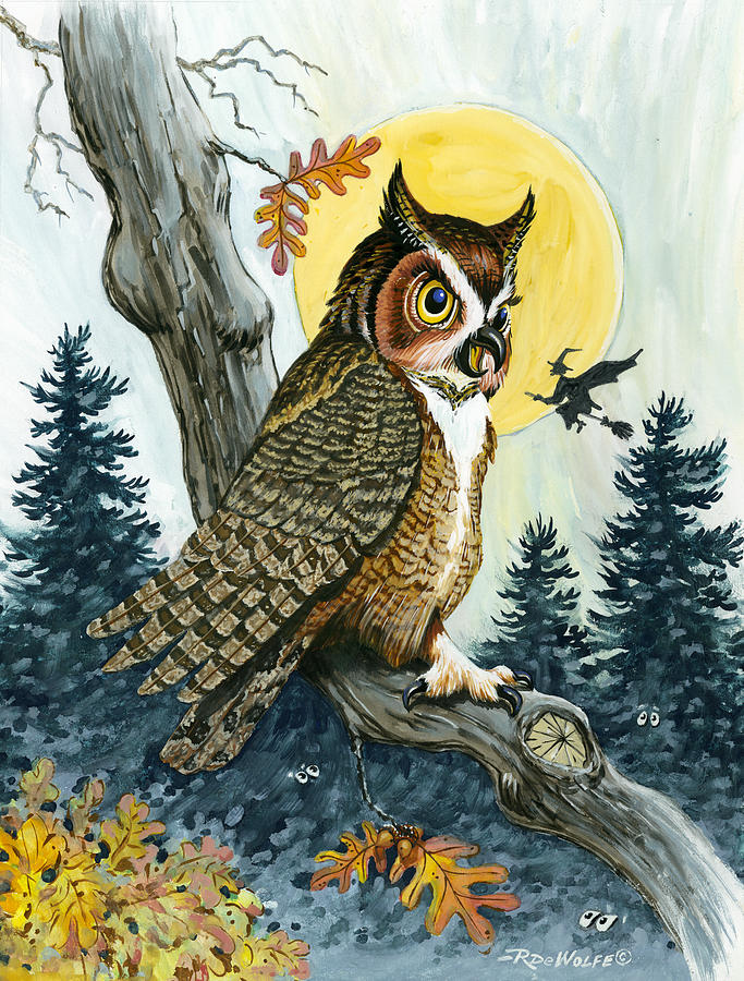 Owl Painting - Hooty Hoot by Richard De Wolfe