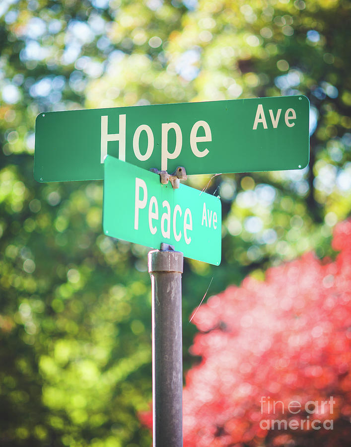 Sign Photograph - Hope and Peace by Sonja Quintero