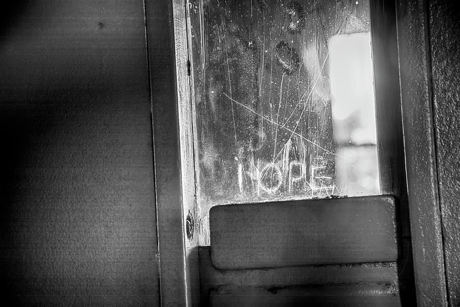 Hope in prison door in black and white  Photograph by Karen Foley