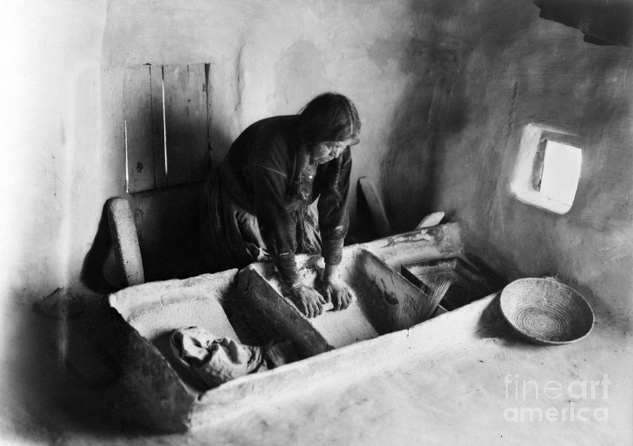 1911 Photograph - HOPI: GRINDING CORN, c1911 by Granger