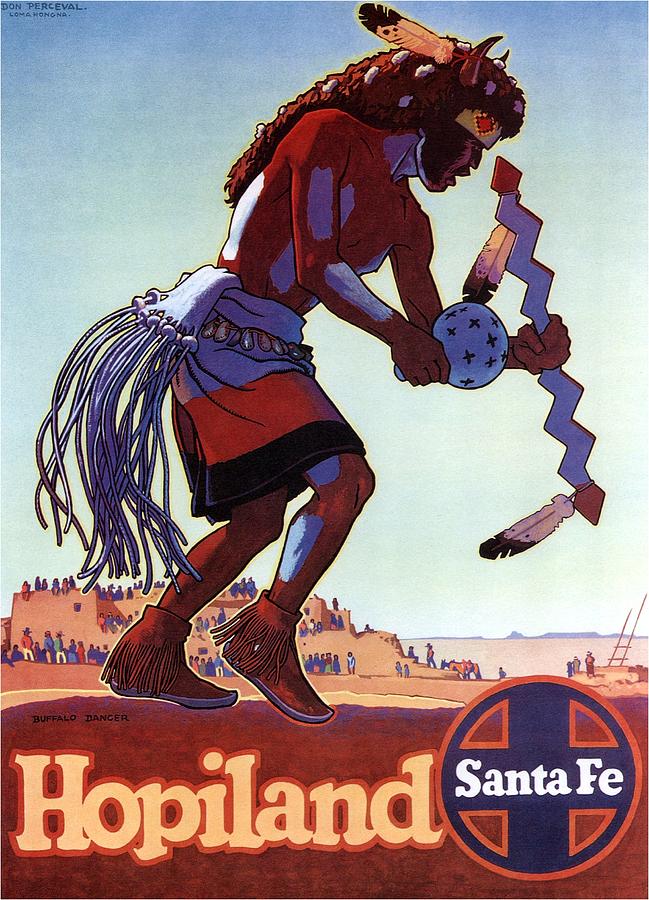 Vintage Mixed Media - Hopiland - Santa Fe - Buffalo Dancer - Retro travel Poster - Vintage Poster by Studio Grafiikka