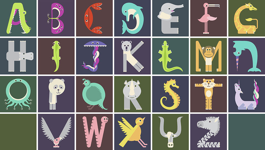 Horizontal Animal Alphabet Complete Poster Digital Art by Jen Montgomery