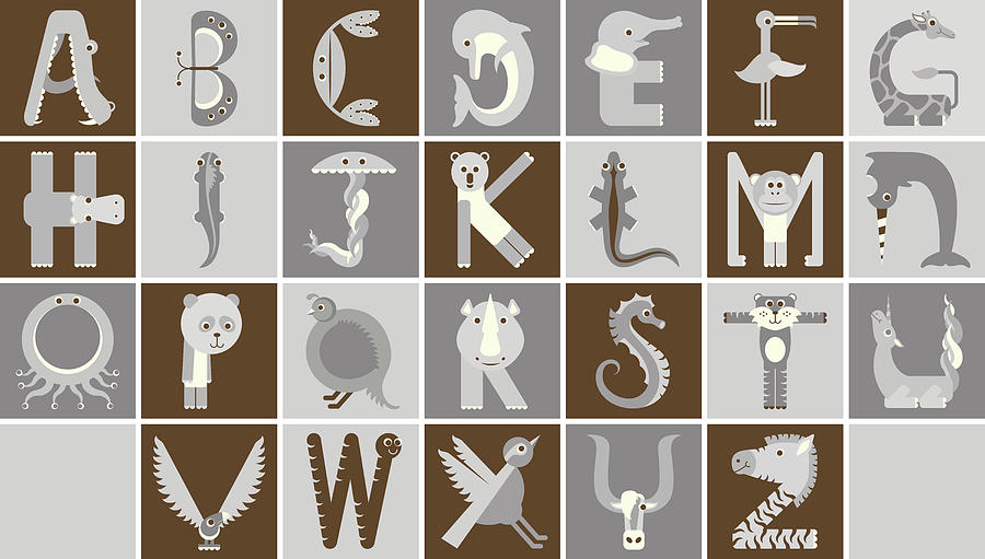 Horizontal Neutral Animal Alphabet Complete Poster Digital Art by Jen Montgomery
