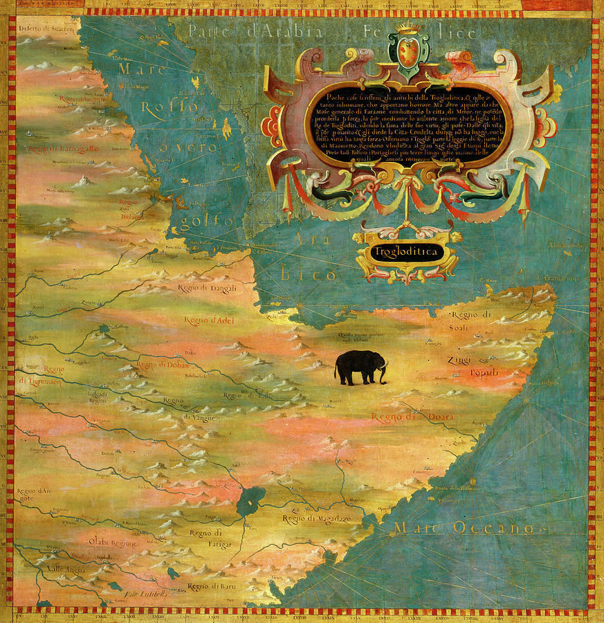 Map Painting - Horn of Africa, Ethiopia and Somalia by Italian painter of the 16th century