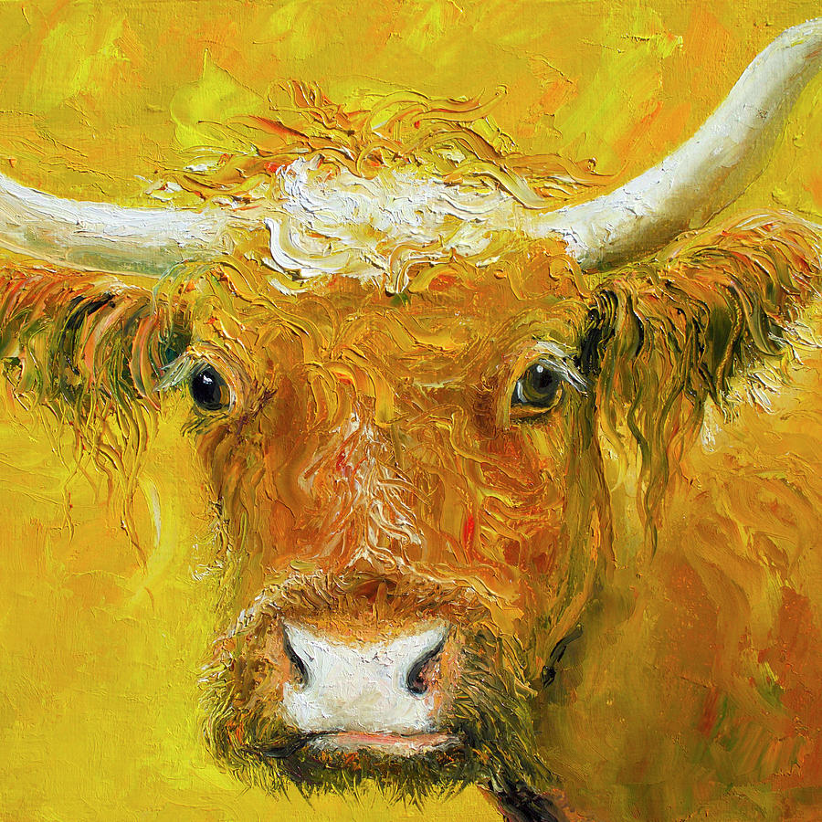 Horned Cow painting Painting by Jan Matson