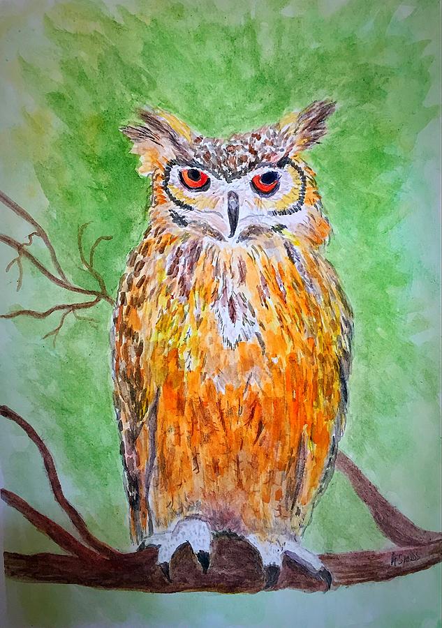 Horned Owl Painting by Anne Sands