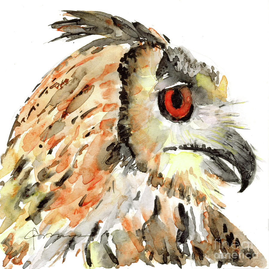 Horned Owl Painting by Claudia Hafner