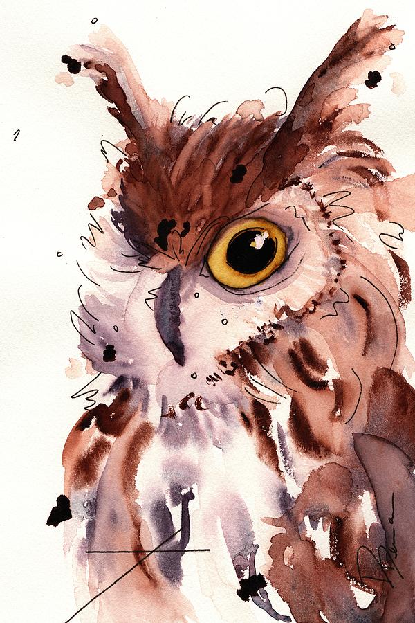 Horned Owl Painting by Dawn Derman