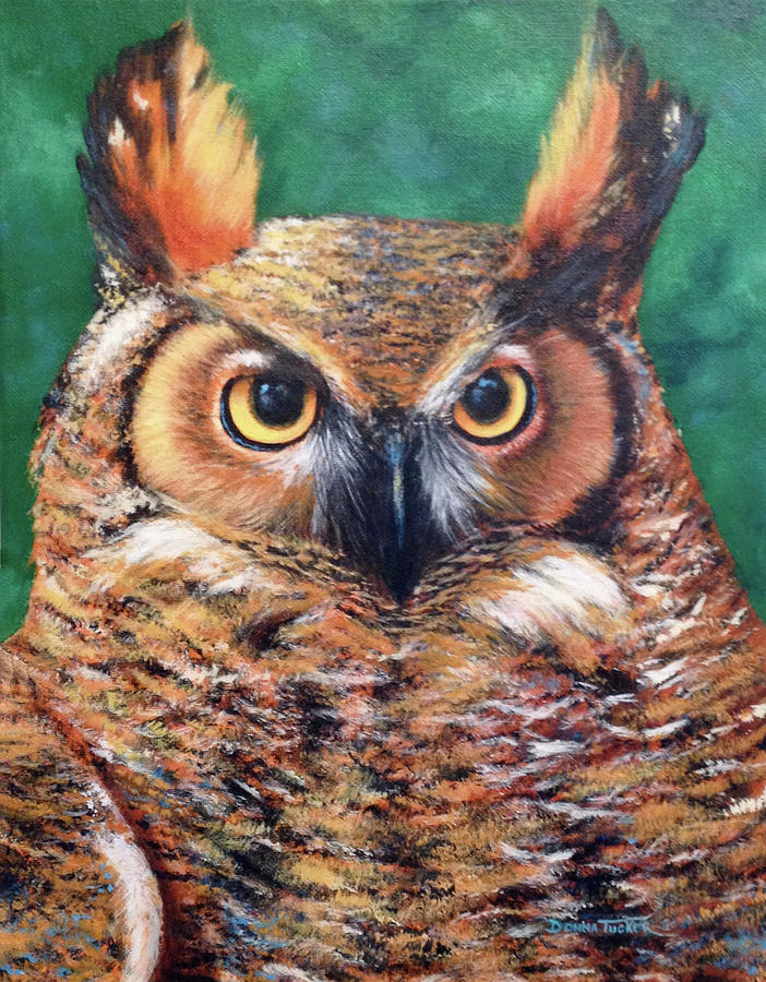 Horned Owl Painting by Donna Tucker