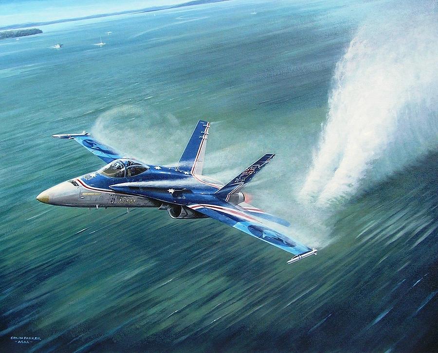 Hornet 20th Anniversary over Myall Lake NSW Painting by Colin Parker