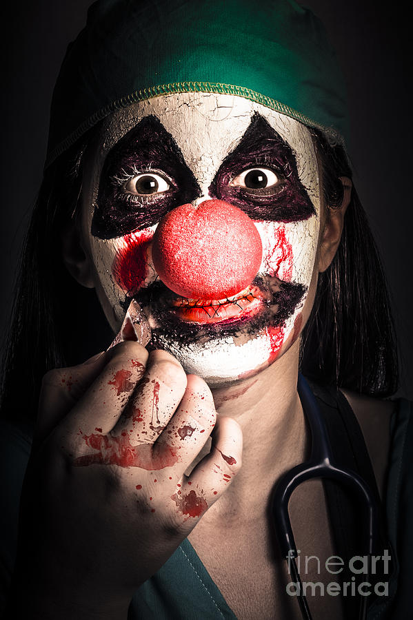Horror clown girl in silence with stitched lips Photograph by Jorgo Photography