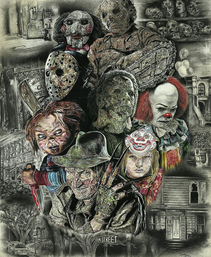 Fear Drawing - Horror Movie Murderers by Daniel Ayala